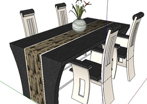 简约现代风格四人座餐桌椅SU(草图大师)模型