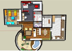 某两室别墅住宅空间装修设计SU(草图大师)模型