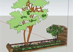 现代木制种植池花池SU(草图大师)模型
