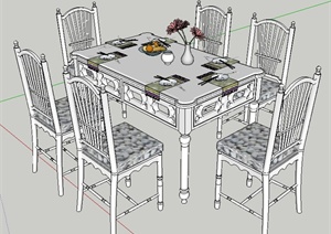 简欧田园餐桌椅组合SU(草图大师)模型
