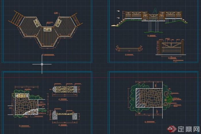 园林景观节点两款木平台设计CAD详图(1)