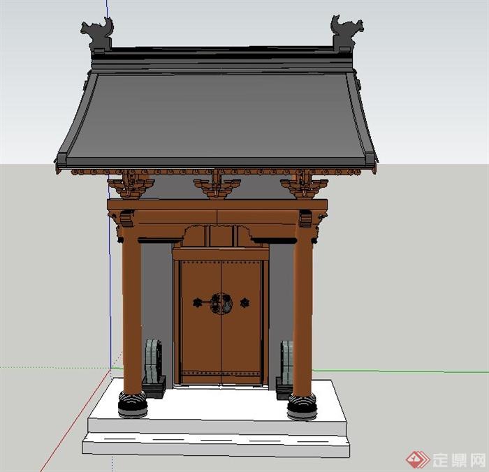 古典中式建筑入口门设计SU模型(1)
