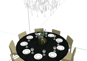 室内餐桌和吊灯设计SU(草图大师)模型