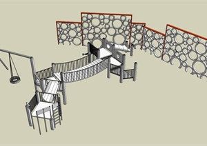 游乐设施和景墙组合设计SU(草图大师)模型