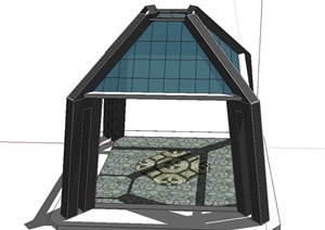 园林景观节点四角玻璃凉亭设计SU(草图大师)模型