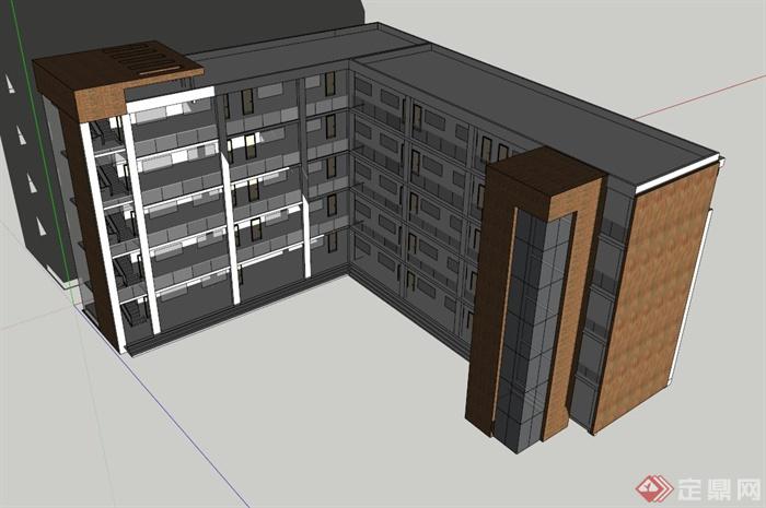 L形教学楼建筑设计SU模型(1)