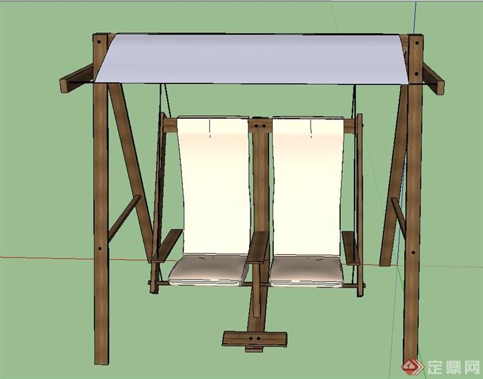 园林景观节点木质双人吊椅设计SU模型(1)