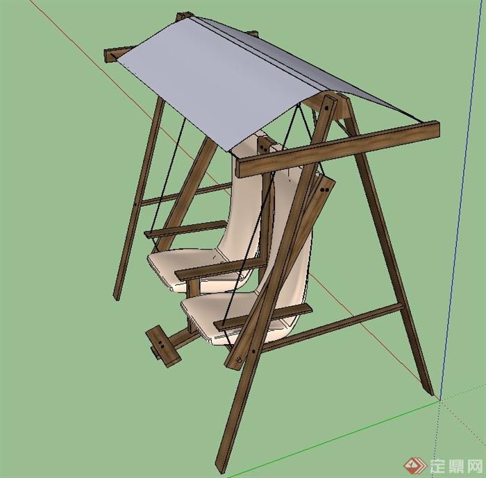 园林景观节点木质双人吊椅设计SU模型(2)