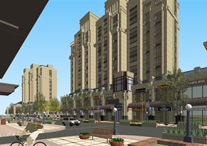 新古典风格沿街商业及办公住宅建筑设计SU(草图大师)模型