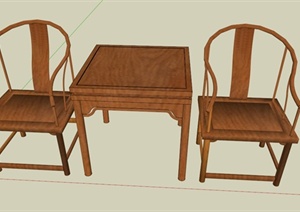 中式木质椅子设计SU(草图大师)模型