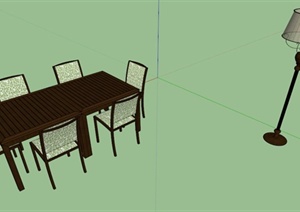 中式餐桌椅和落地灯设计SU(草图大师)模型