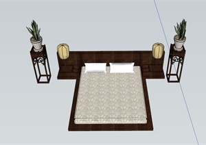 中式榻榻米式床设计SU(草图大师)模型