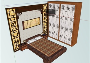中式卧室家具设计SU(草图大师)模型