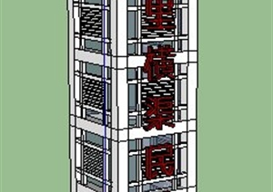 现代中式风格景观钟楼设计SU(草图大师)模型