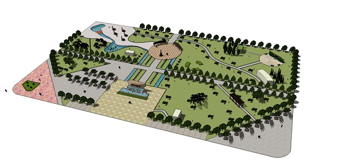 学生作业——某休闲小公园景观设计su模型