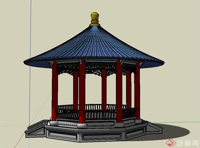 古典中式圆形景观亭子设计SU模型(2)