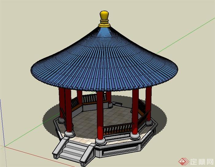 古典中式圆形景观亭子设计SU模型(1)