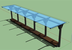 现代单臂廊架坐凳设计SU(草图大师)模型