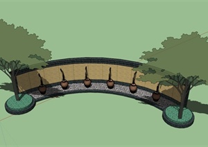 吐水景墙树池组合设计SU(草图大师)模型