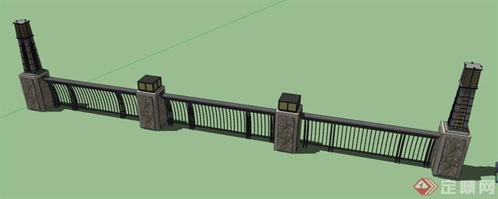 景观柱围栏组合设计SU模型(1)