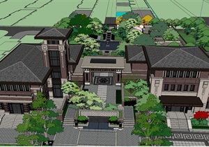 新中式售楼处建筑景观设计SU(草图大师)模型