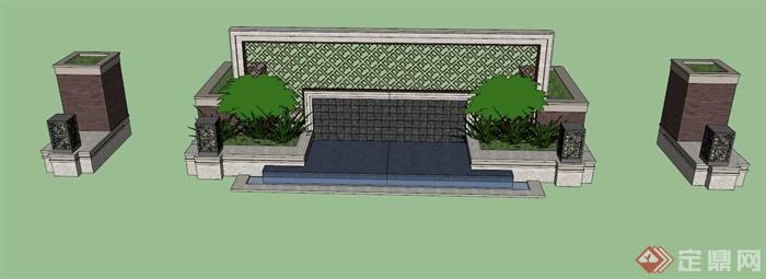 景墙花池组合设计SU模型(1)