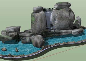 园林景观假山跌水设计SU(草图大师)模型