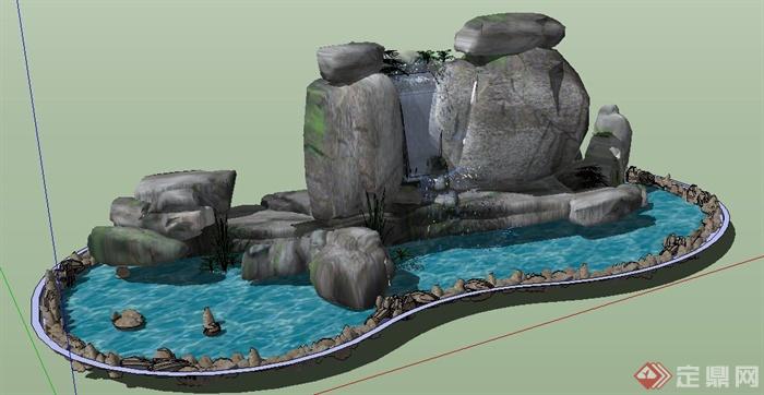 园林景观假山跌水设计su模型(1)