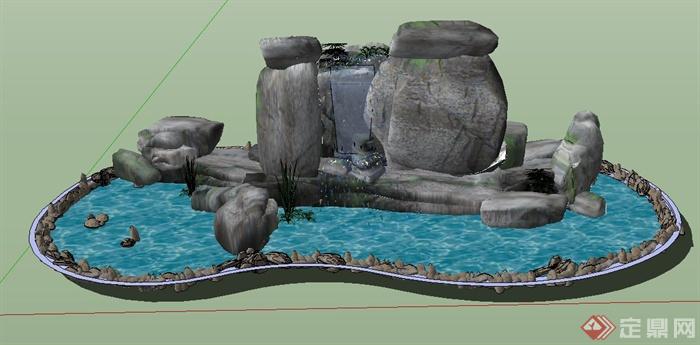 园林景观假山跌水设计su模型(3)