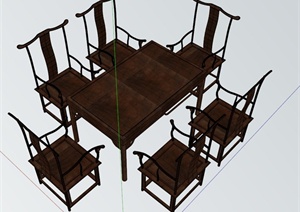 古中式木质餐桌椅设计SU(草图大师)模型
