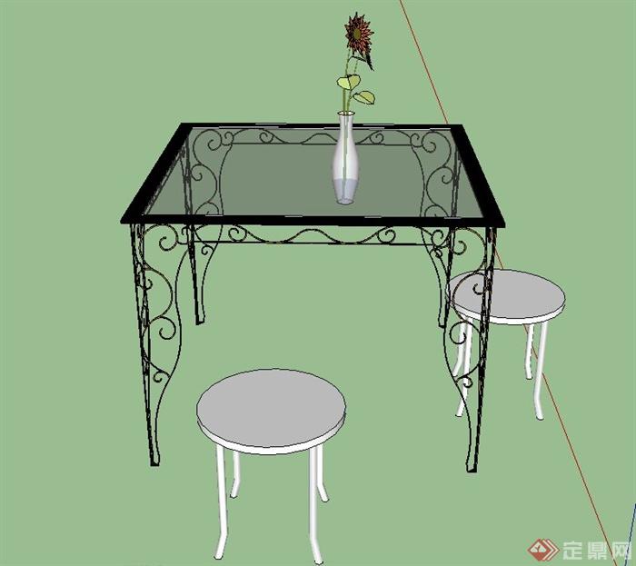现代某室内方形玻璃桌子设计SU模型(1)