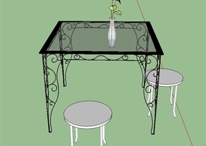 现代某室内方形玻璃桌子设计SU(草图大师)模型
