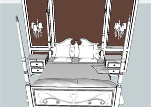 现代室内双人床与背景墙设计SU(草图大师)模型