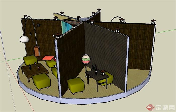 现代某餐饮店餐桌椅设计SU模型(3)