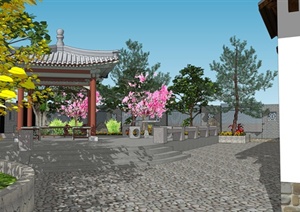 中式风格别墅建筑及景观设计SU(草图大师)模型