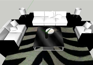 现代简约式风格客厅沙发组合设计SU(草图大师)模型