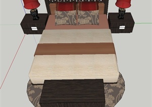 现代中式室内双人床设计SU(草图大师)模型