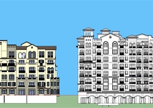 两栋西班牙风格住宅楼建筑设计SU(草图大师)模型