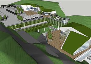 现代风格山坳里停车场建筑概念方案SU(草图大师)模型