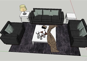 现代室内客厅沙发茶几设计SU(草图大师)模型