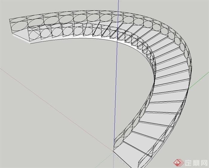 建筑节点环形缓坡楼梯设计SU模型(1)