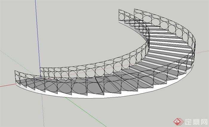建筑节点环形缓坡楼梯设计SU模型(2)