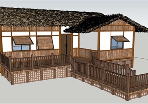 中式风格木板民居建筑设计SU(草图大师)模型