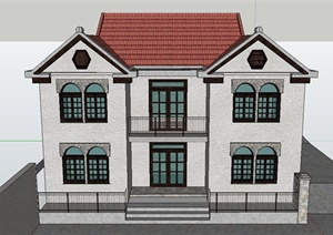 某两层欧式风格坡屋面组合住宅建筑设计SU(草图大师)模型