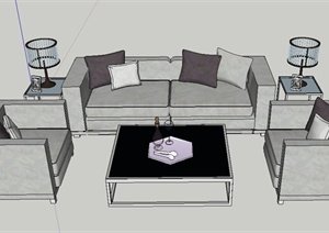 现代某住宅客厅沙发组合设计SU(草图大师)模型