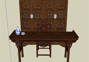 古典中式木质桌子与地柜设计SU(草图大师)模型