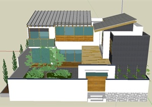 某两层坡屋顶住宅建筑设计SU(草图大师)模型