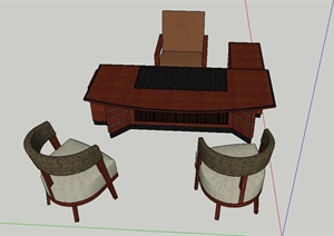 某木质办公桌椅设计SU(草图大师)模型
