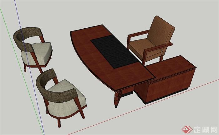 某木质办公桌椅设计SU模型(2)