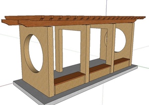 园林景观节点木质廊架设计SU(草图大师)模型